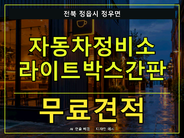 전북 정읍시 정우면 자동차정비소 라이트박스간판 무료견적 안내 썸네일 · AI 연출 배경