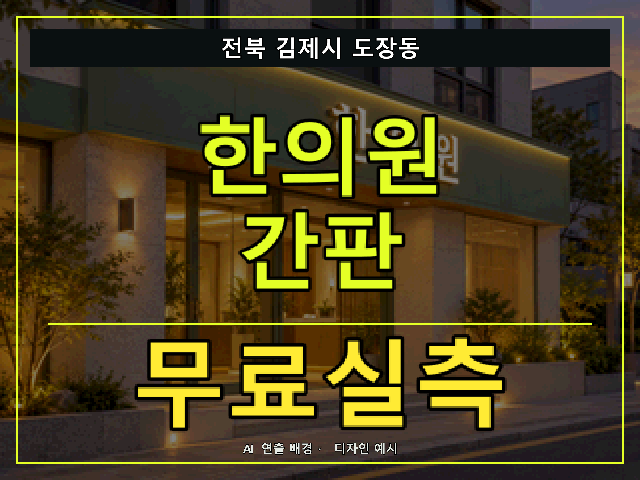 전북 김제시 도장동 한의원 간판 무료실측 안내 썸네일 · AI 연출 배경