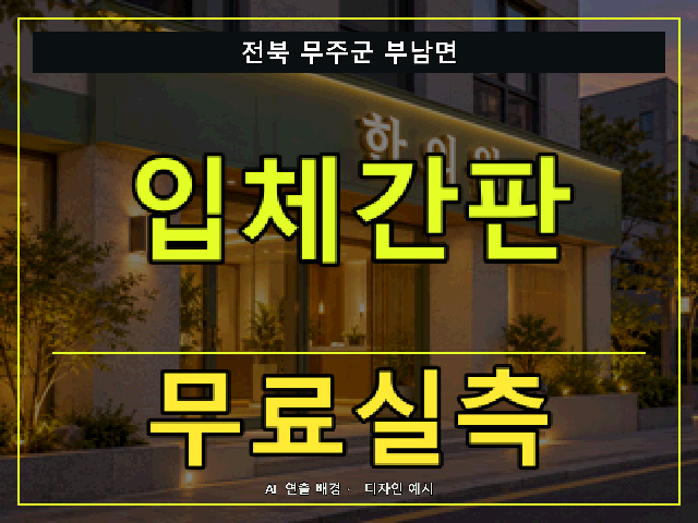 전북 무주군 부남면 입체간판 무료실측 안내 썸네일 · AI 연출 배경
