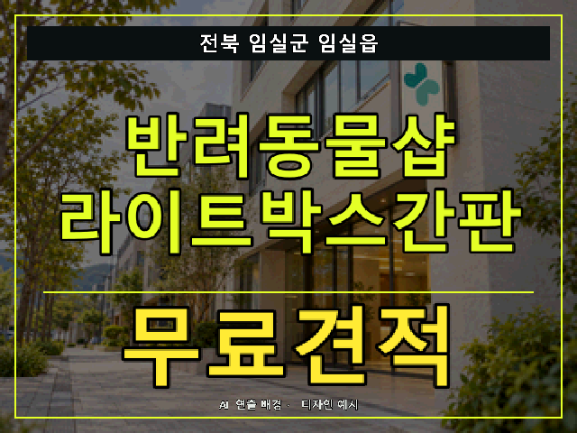 전북 임실군 임실읍 반려동물샵 라이트박스간판 무료견적 안내 썸네일 · AI 연출 배경