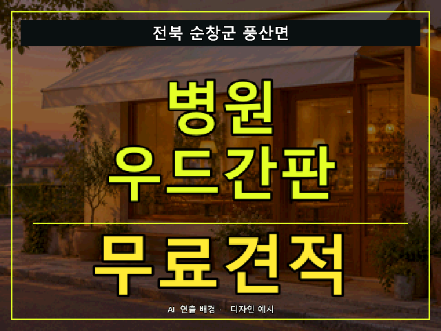 전북 순창군 풍산면 병원 우드간판 무료견적 안내 썸네일 · AI 연출 배경