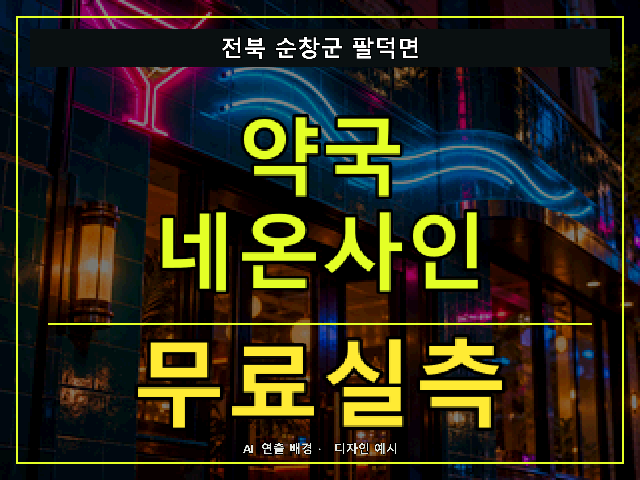전북 순창군 팔덕면 약국 네온사인 무료실측 안내 썸네일 · AI 연출 배경