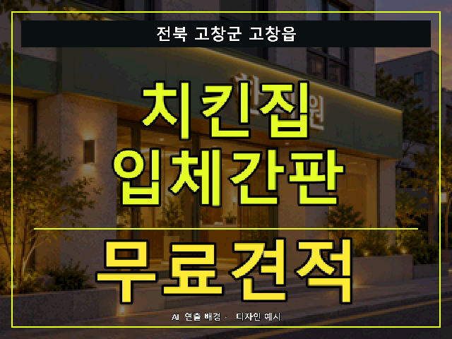 전북 고창군 고창읍 치킨집 입체간판 무료견적 안내 썸네일 · AI 연출 배경