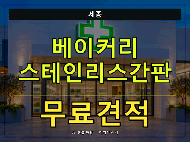 세종 베이커리 스테인리스간판 무료견적 안내 썸네일 · AI 연출 배경