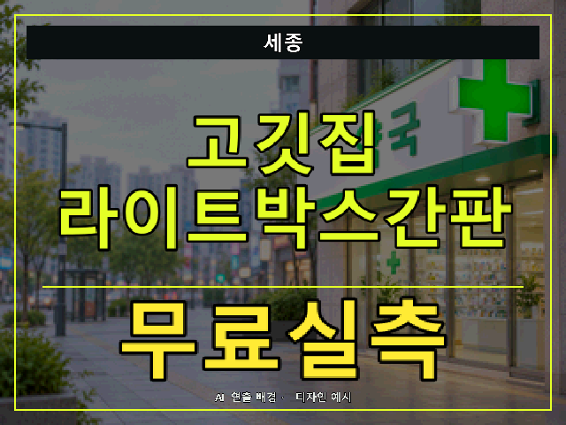 세종 고깃집 라이트박스간판 무료실측 안내 썸네일 · AI 연출 배경