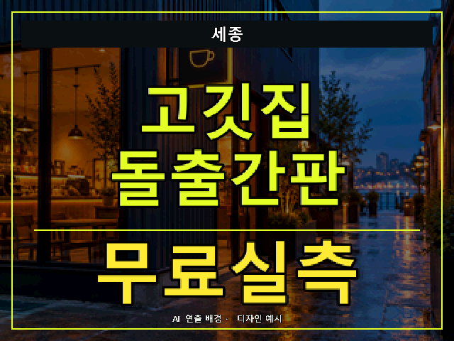 세종 고깃집 돌출간판 무료실측 안내 썸네일 · AI 연출 배경