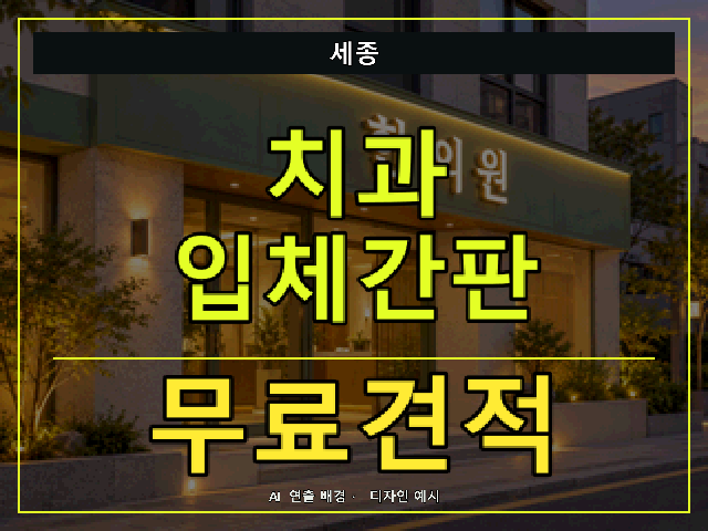 세종 치과 입체간판 무료견적 안내 썸네일 · AI 연출 배경