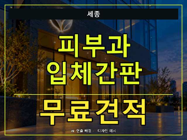 세종 피부과 입체간판 무료견적 안내 썸네일 · AI 연출 배경