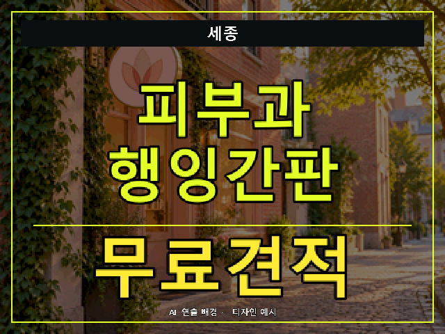 세종 피부과 행잉간판 무료견적 안내 썸네일 · AI 연출 배경