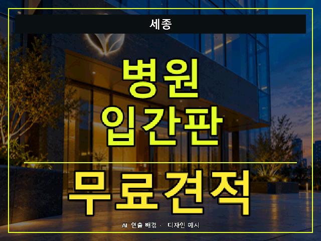 세종 병원 입간판 무료견적 안내 썸네일 · AI 연출 배경