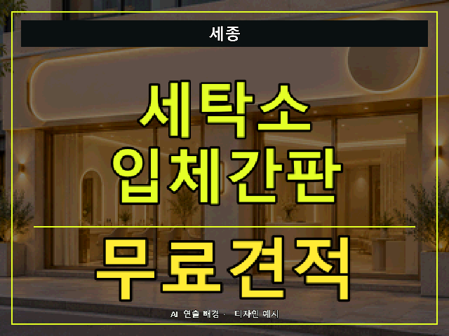 세종 세탁소 입체간판 무료견적 안내 썸네일 · AI 연출 배경