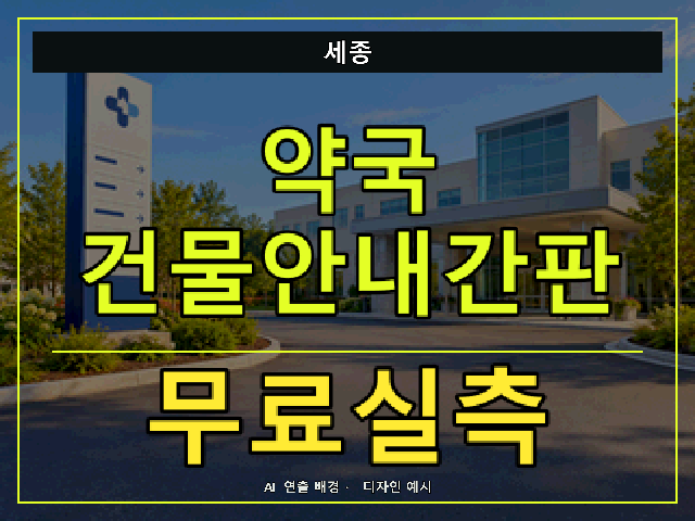 세종 약국 건물안내간판 무료실측 안내 썸네일 · AI 연출 배경