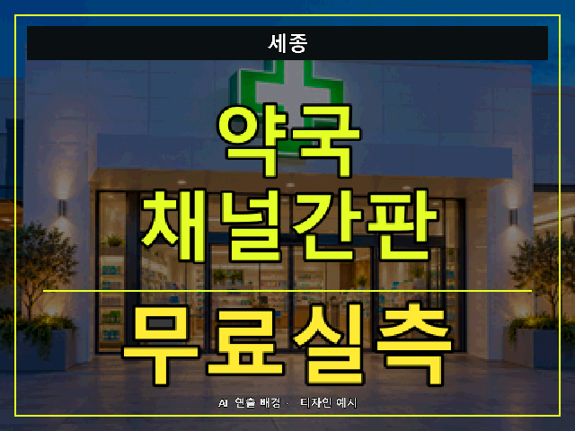 세종 약국 채널간판 무료실측 안내 썸네일 · AI 연출 배경