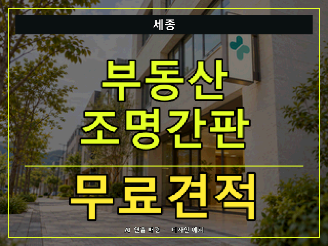 세종 부동산 조명간판 무료견적 안내 썸네일 · AI 연출 배경