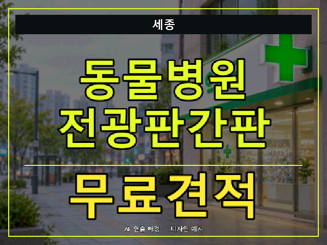 세종 동물병원 전광판간판 무료견적 안내 썸네일 · AI 연출 배경