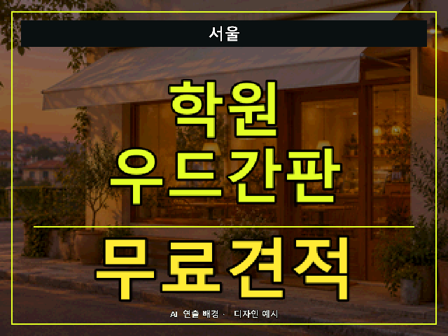 서울 학원 우드간판 무료견적 안내 썸네일 · AI 연출 배경