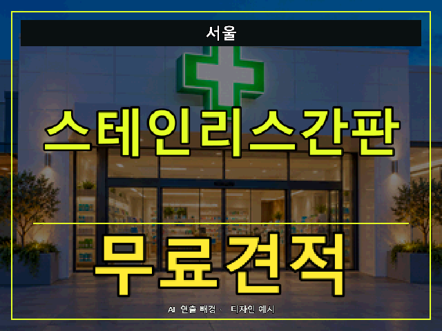 서울 스테인리스간판 무료견적 안내 썸네일 · AI 연출 배경