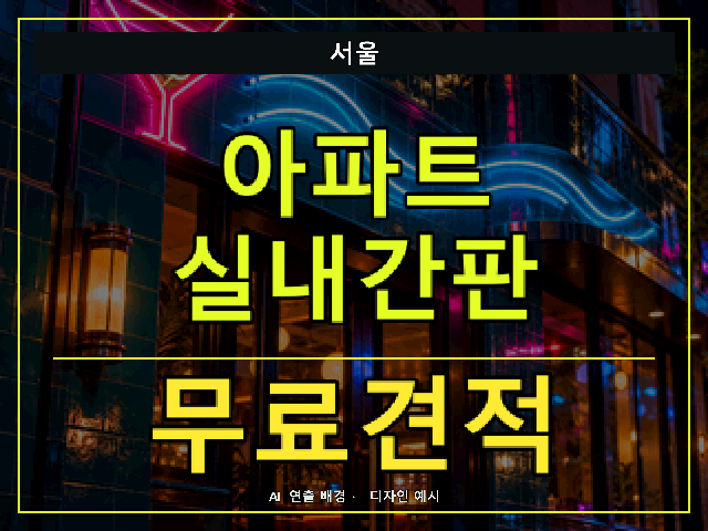 서울 아파트 실내간판 무료견적 안내 썸네일 · AI 연출 배경
