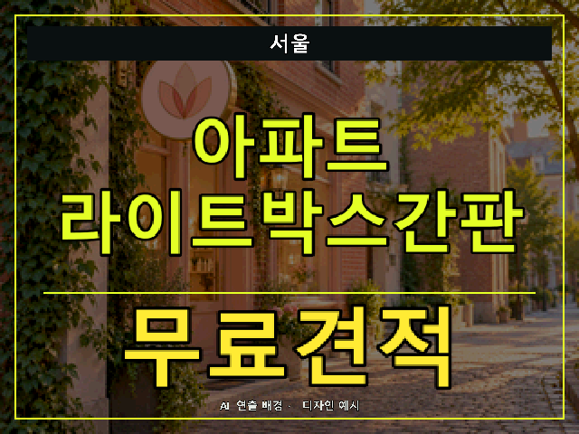 서울 아파트 라이트박스간판 무료견적 안내 썸네일 · AI 연출 배경