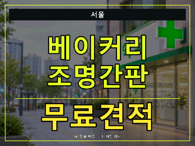 서울 베이커리 조명간판 무료견적 안내 썸네일 · AI 연출 배경