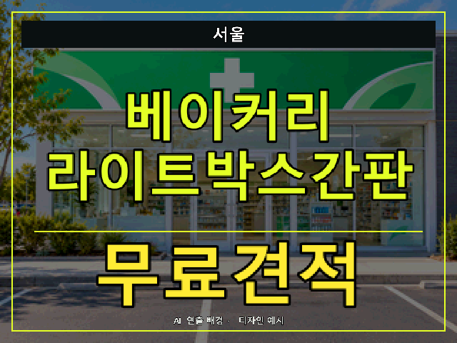 서울 베이커리 라이트박스간판 무료견적 안내 썸네일 · AI 연출 배경