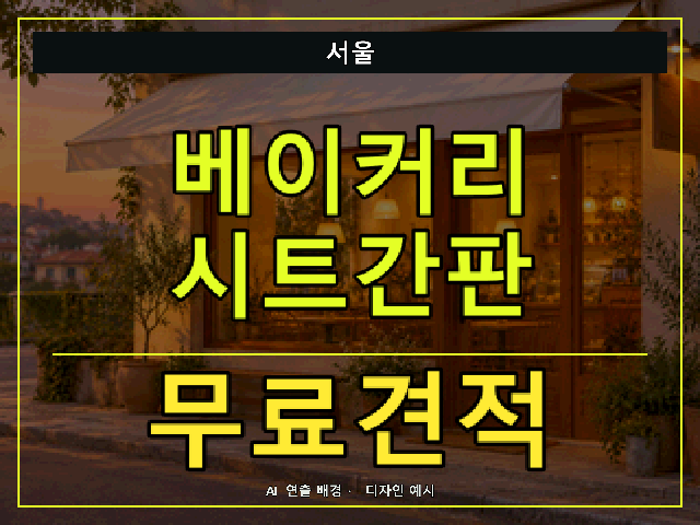 서울 베이커리 시트간판 무료견적 안내 썸네일 · AI 연출 배경