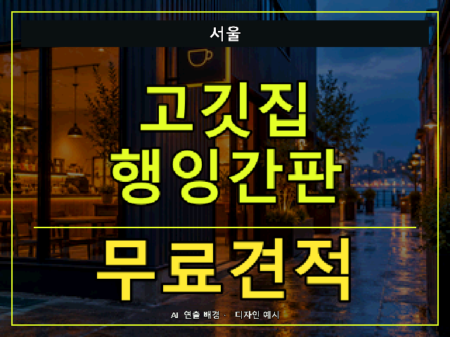 서울 고깃집 행잉간판 무료견적 안내 썸네일 · AI 연출 배경