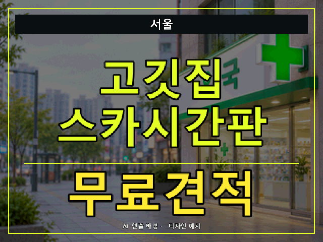 서울 고깃집 스카시간판 무료견적 안내 썸네일 · AI 연출 배경