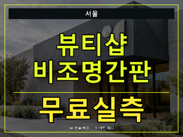 서울 뷰티샵 비조명간판 무료실측 안내 썸네일 · AI 연출 배경