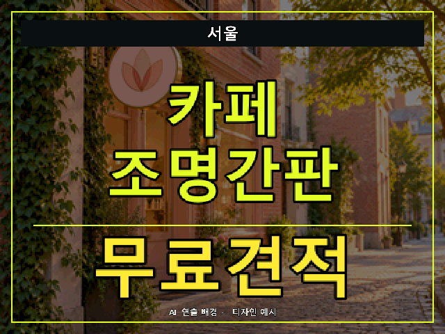 서울 카페 조명간판 무료견적 안내 썸네일 · AI 연출 배경