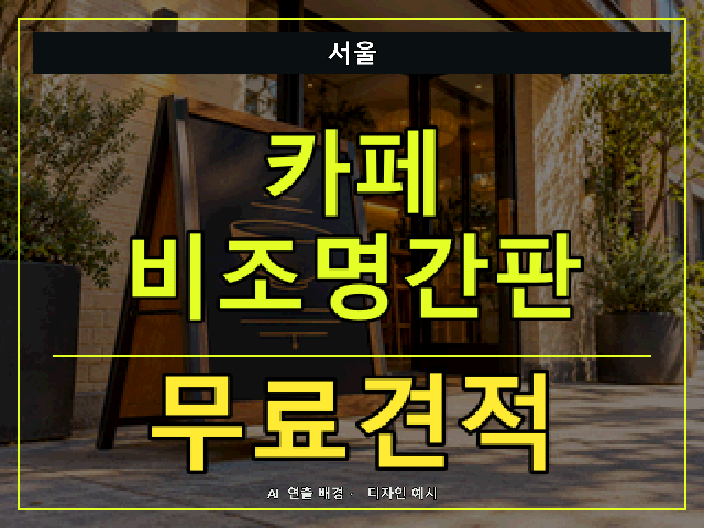 서울 카페 비조명간판 무료견적 안내 썸네일 · AI 연출 배경