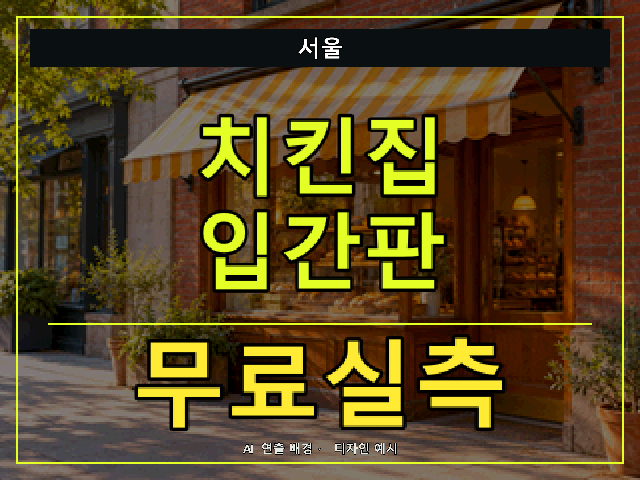 서울 치킨집 입간판 무료실측 안내 썸네일 · AI 연출 배경