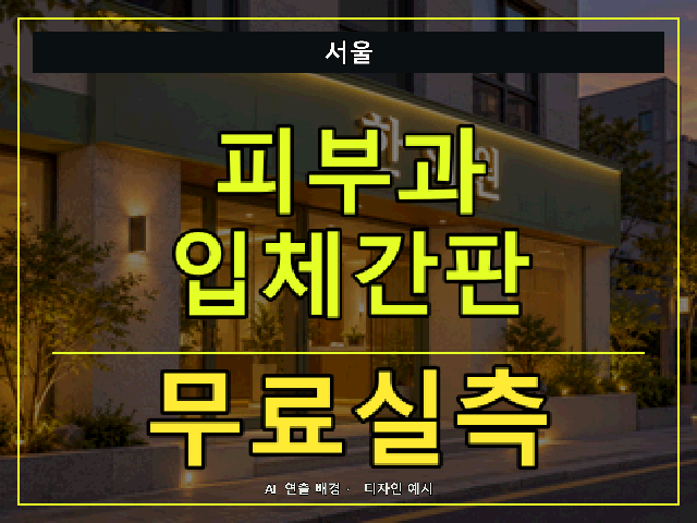 서울 피부과 입체간판 무료실측 안내 썸네일 · AI 연출 배경