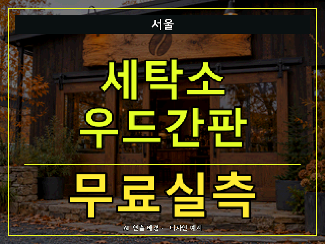 서울 세탁소 우드간판 무료실측 안내 썸네일 · AI 연출 배경
