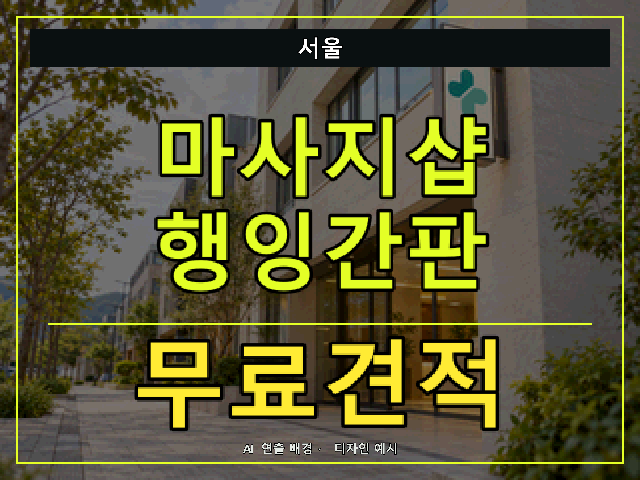 서울 마사지샵 행잉간판 무료견적 안내 썸네일 · AI 연출 배경