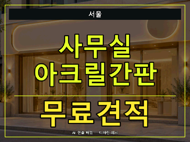 서울 사무실 아크릴간판 무료견적 안내 썸네일 · AI 연출 배경