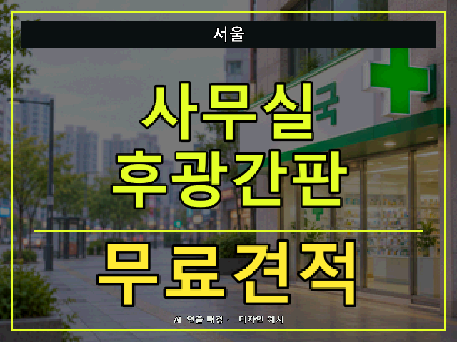 서울 사무실 후광간판 무료견적 안내 썸네일 · AI 연출 배경