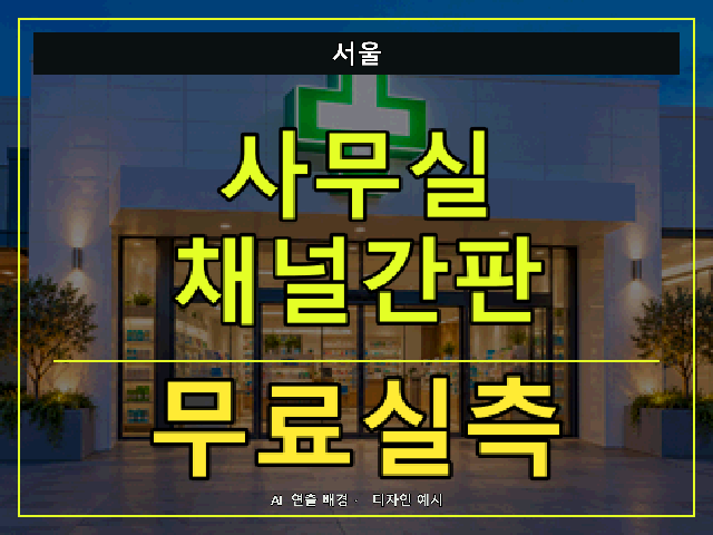 서울 사무실 채널간판 무료실측 안내 썸네일 · AI 연출 배경