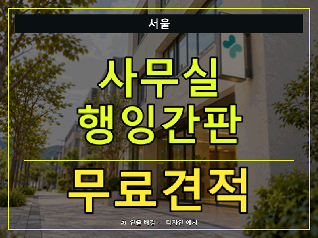 서울 사무실 행잉간판 무료견적 안내 썸네일 · AI 연출 배경