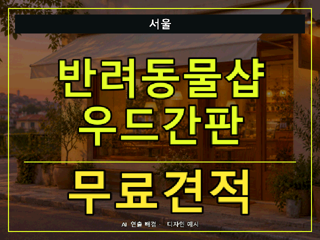 서울 반려동물샵 우드간판 무료견적 안내 썸네일 · AI 연출 배경