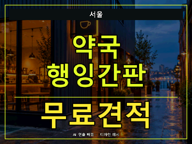 서울 약국 행잉간판 무료견적 안내 썸네일 · AI 연출 배경