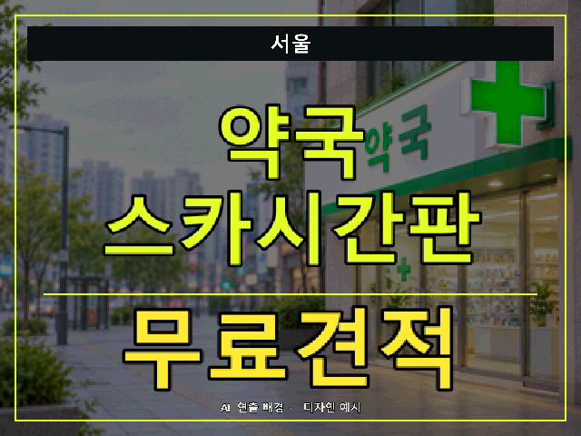 서울 약국 스카시간판 무료견적 안내 썸네일 · AI 연출 배경