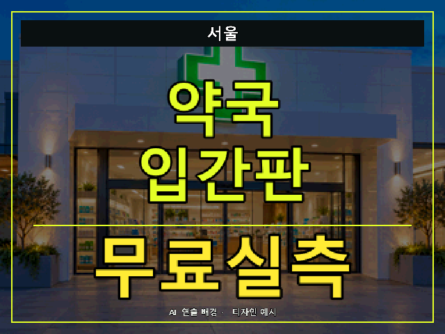 서울 약국 입간판 무료실측 안내 썸네일 · AI 연출 배경