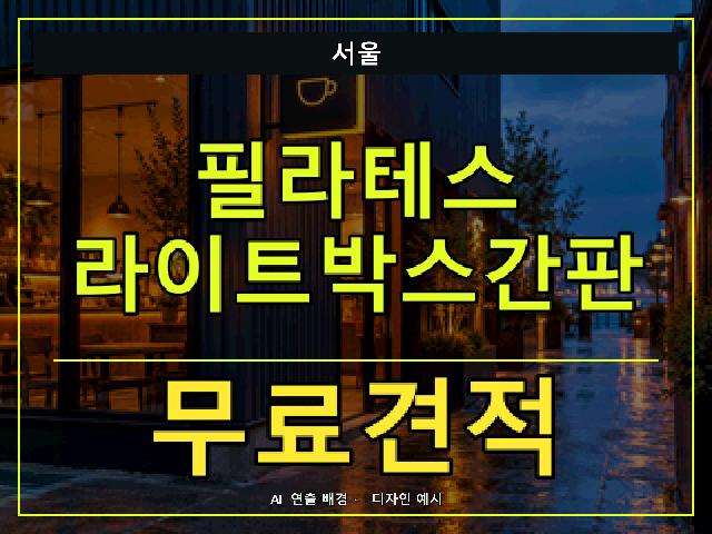 서울 필라테스 라이트박스간판 무료견적 안내 썸네일 · AI 연출 배경