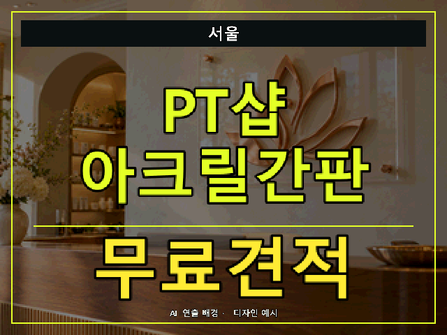 서울 PT샵 아크릴간판 무료견적 안내 썸네일 · AI 연출 배경