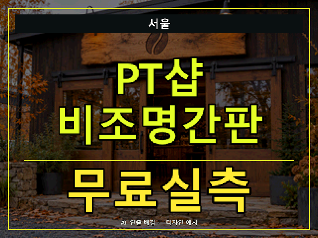 서울 PT샵 비조명간판 무료실측 안내 썸네일 · AI 연출 배경