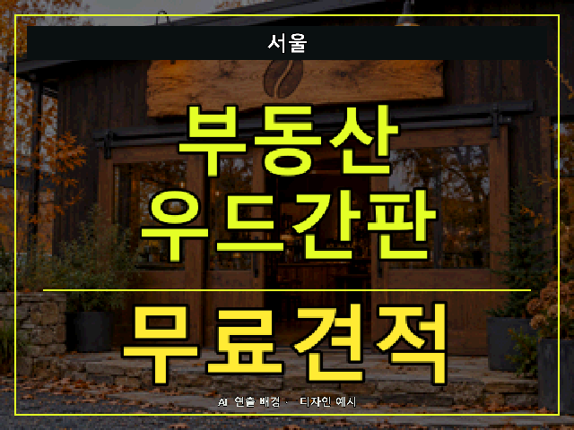서울 부동산 우드간판 무료견적 안내 썸네일 · AI 연출 배경
