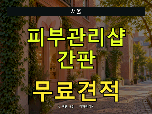 서울 피부관리샵 간판 무료견적 안내 썸네일 · AI 연출 배경