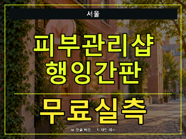 서울 피부관리샵 행잉간판 무료실측 안내 썸네일 · AI 연출 배경