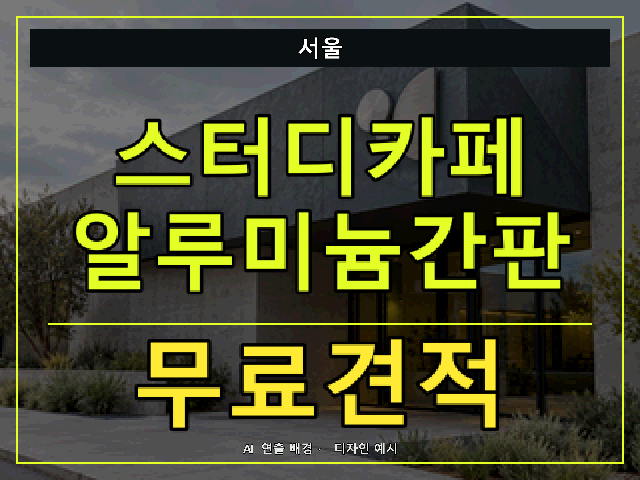 서울 스터디카페 알루미늄간판 무료견적 안내 썸네일 · AI 연출 배경